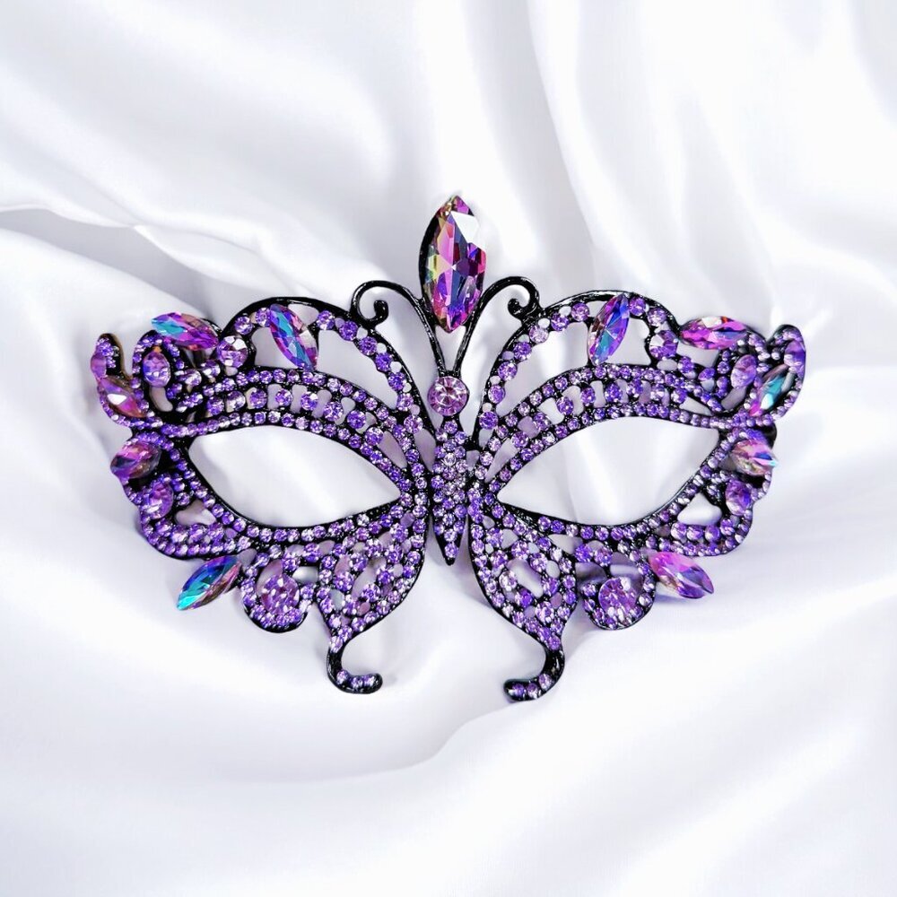 Purple Crystal Masquerade Mask - Elegant Women's Accessory - Picture 7 of 9